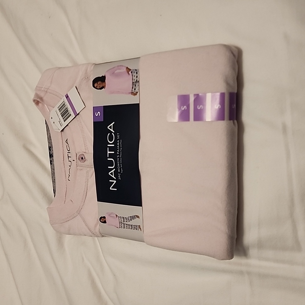Nautica 2pc fleece pajama set - pink, navy, and white  - size small NEW WITH TAG